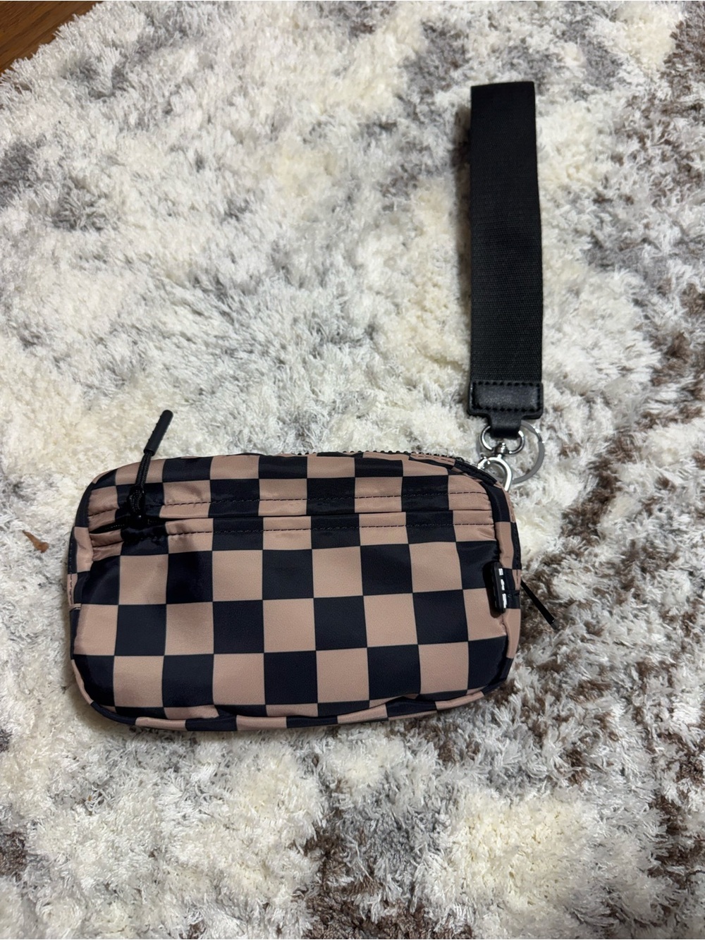 Iris & Rainbow Checkered Wristlet Pouch in Khaki and Black